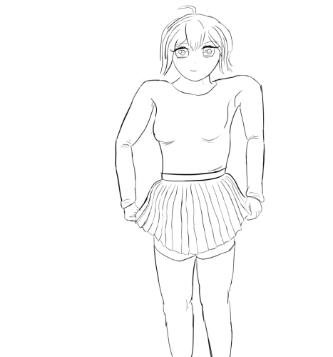 A digital drawing of a girl looking at the viewer lifting her skirt