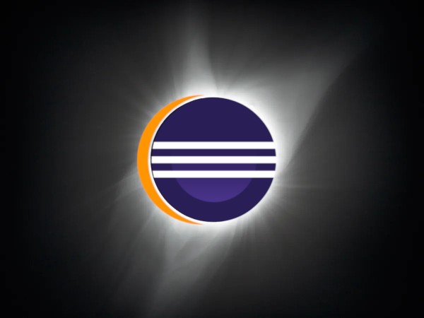 solar eclipse but the umbra is replaced with the Eclipse IDE logo. the corona is still there tho
