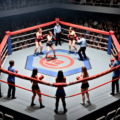 8 highschoolars in a box fight hitting each other, box ring, 8 woman, box fight, masterpiece, octago_922607.png