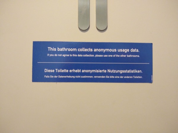 sign informing about  batrhoom usage data collection