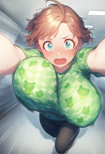 game cg, pov, 1girl, running, indoors, huge breasts, {{{green}}} {{{{{frog patte s-1280203422.png