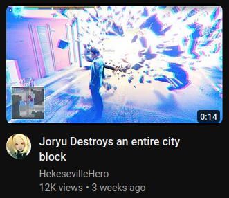 "Joryu Destroys an entire city block", in which Joryu (kiryu) is standing in front of an explosion with a bunch of ragdolls and debris are being flung from the center point. i think this is outside the sega arcade center in the game?
