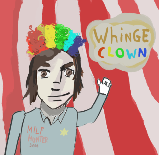 Whinge clown - Lunarised with a clown wig.