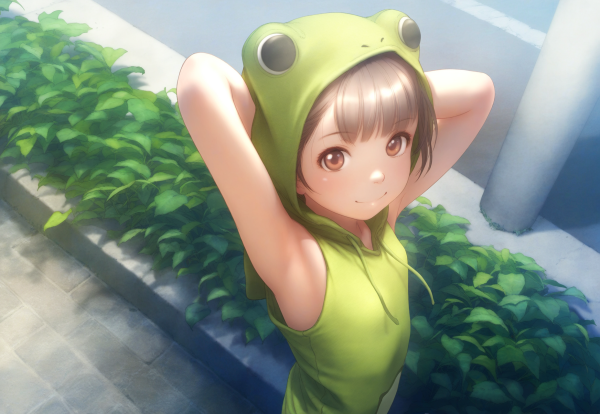 {{{Game cg}}}, 1girl, loli, street, from above, from side, arms behind head, fro s-3199134102.png